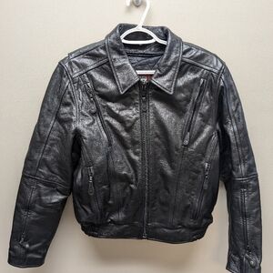 FIRST LEATHER Vintage Jacket Coat Motorcycle Biker Thinsulate Black Medium